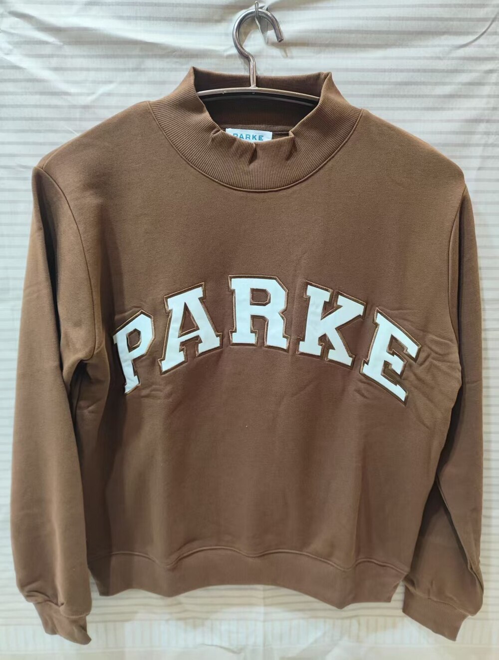 ✨Chocolate Brown Mock Neck Sweatshirt PARKE White Letter Graphic
